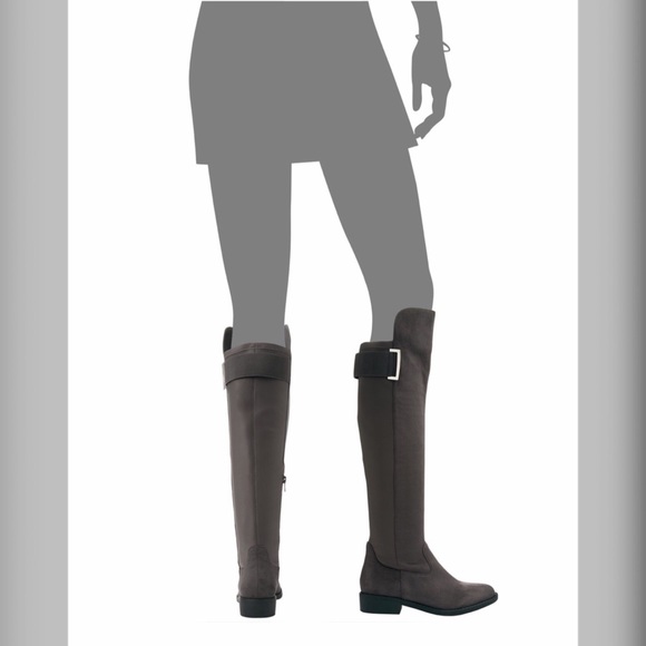 Gray Vegan Suede Tall Over The Knee Riding Boots - Picture 4 of 8